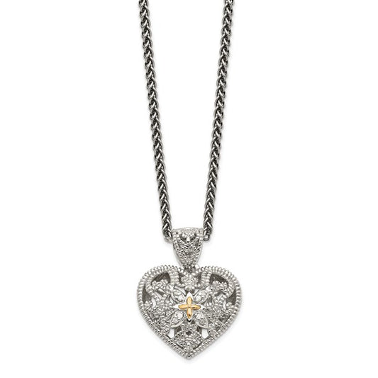 Sterling Silver with 14K Accent Diamond Vintage Heart Necklace