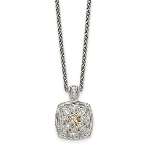 Sterling Silver with 14K Accent Diamond Vintage Style Necklace