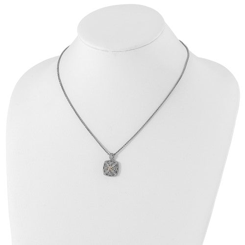 Sterling Silver with 14K Accent Diamond Vintage Style Necklace