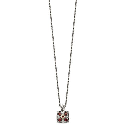 Sterling Silver with 14K Accent Antiqued Garnet & Diamond Necklace