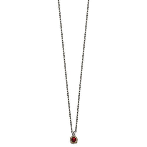 Sterling Silver with 14K Accent Antiqued Cushion Garnet Necklace