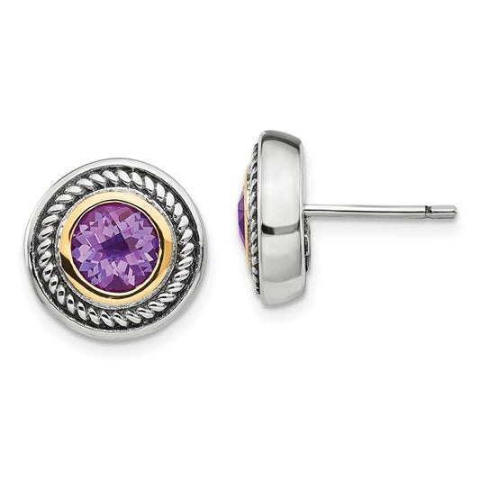 Sterling Silver with 14K Accent Antiqued Amethyst Stud Earrings