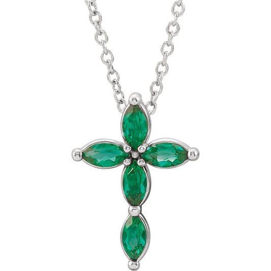 Daffodil Marquise Emerald Cross Necklace