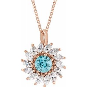 Aster Blue Zircon and Diamond Starburst Necklace