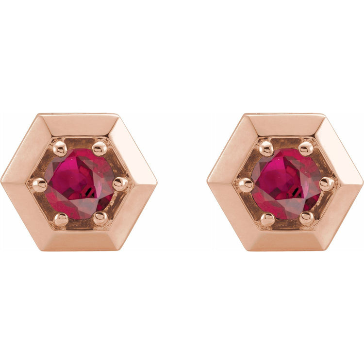 Marigold Ruby Honeycomb Stud Earrings