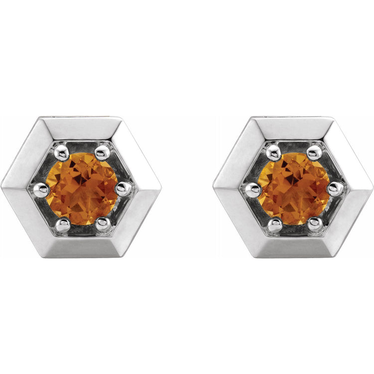 Marigold Citrine Honeycomb Stud Earrings