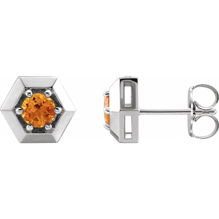 Marigold Citrine Honeycomb Stud Earrings