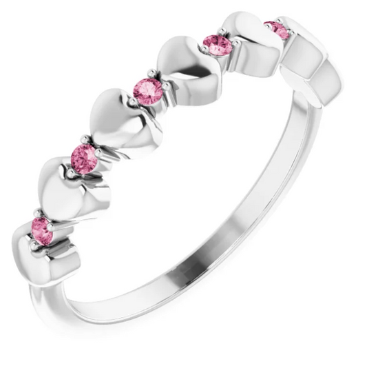 Peony Pink Tourmaline Heart Stackable Ring