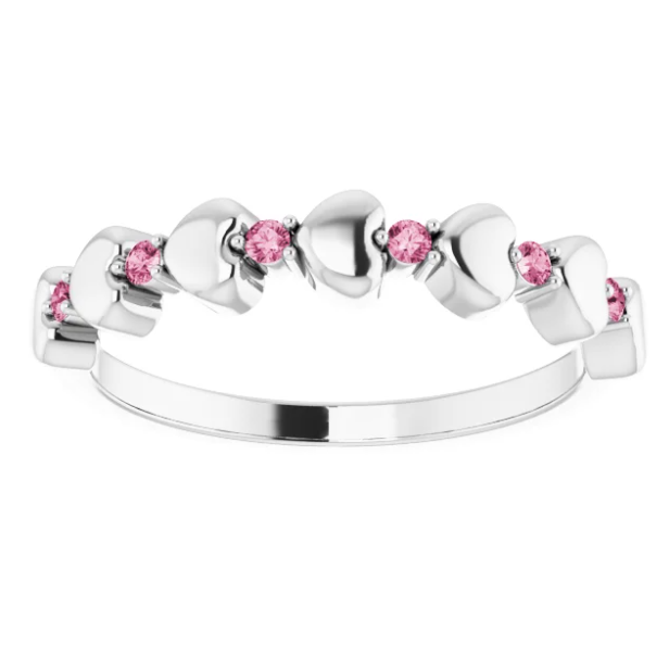 Peony Pink Tourmaline Heart Stackable Ring