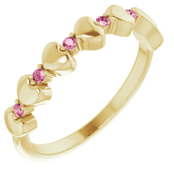 Peony Pink Tourmaline Heart Stackable Ring