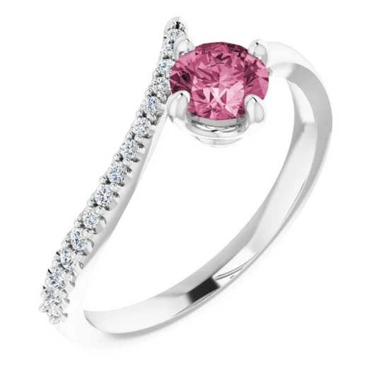 Passionflower Pink Tourmaline and Diamond By Pass Ring