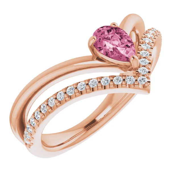 Bellflower Pink Tourmaline and Diamond Chevron Ring
