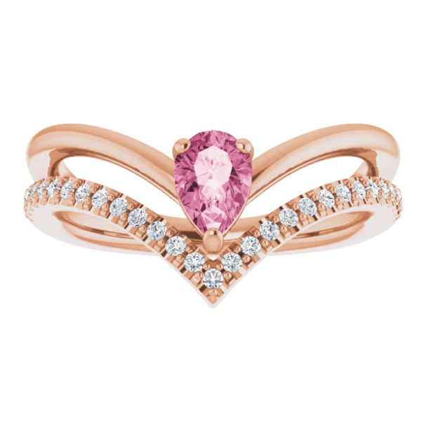 Bellflower Pink Tourmaline and Diamond Chevron Ring