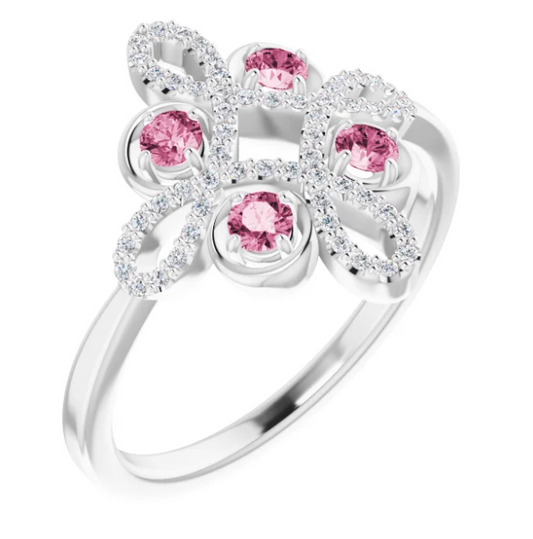 Clover Pink Tourmaline and Diamond Ring