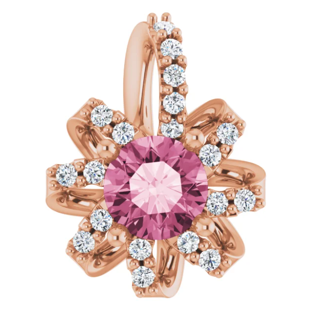 Passionflower Pink Tourmaline & Diamond Halo Pendant