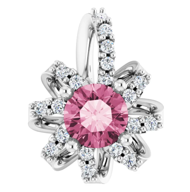 Passionflower Pink Tourmaline & Diamond Halo Pendant