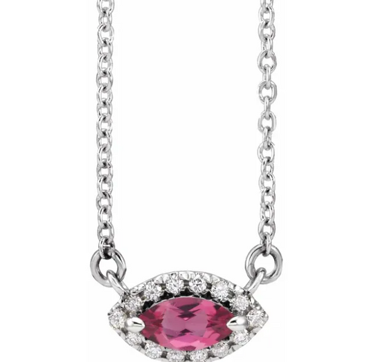 Clematis Marquise Pink Tourmaline & Diamond Necklace