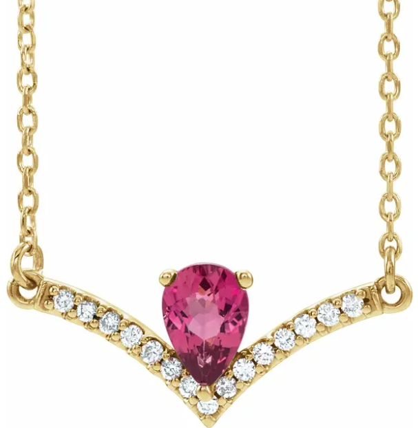 Bellflower Pink Tourmaline and Diamond Chevron Necklace