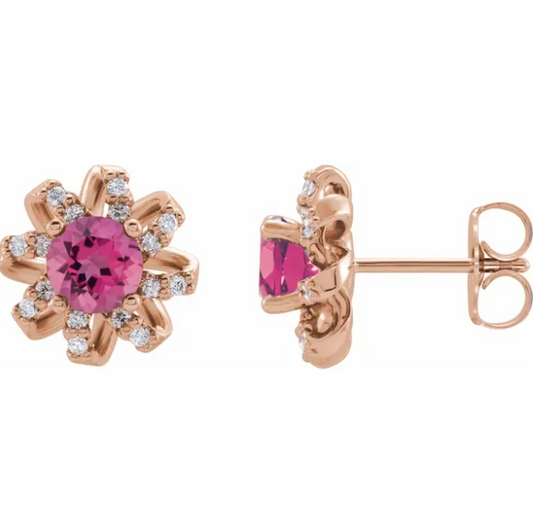 Passionflower Pink Tourmaline & Diamond Earrings