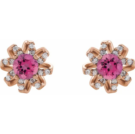 Passionflower Pink Tourmaline & Diamond Earrings