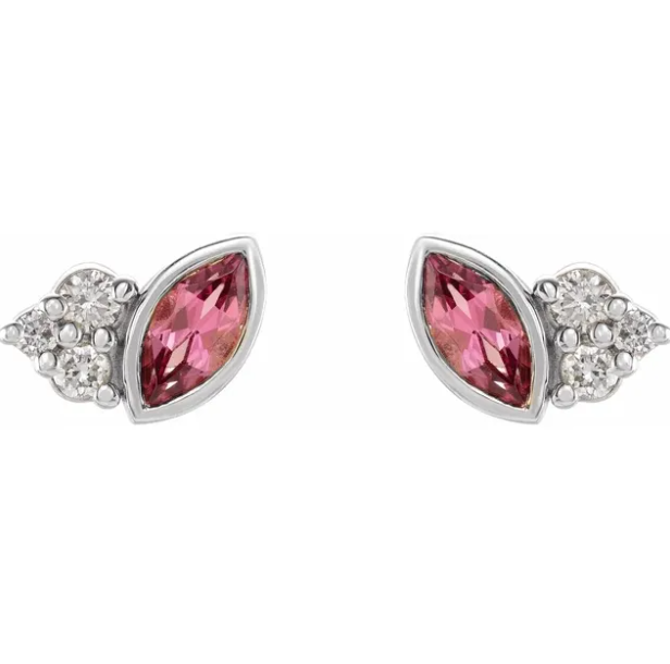 Clematis Pink Tourmaline & Diamond Earrings