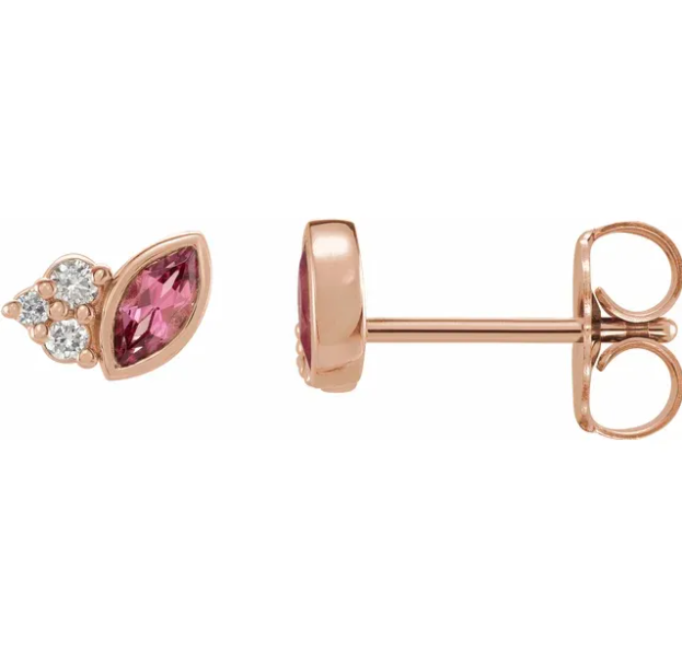 Clematis Pink Tourmaline & Diamond Earrings