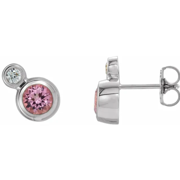 Poppy Pink Tourmaline & Diamond Earrings