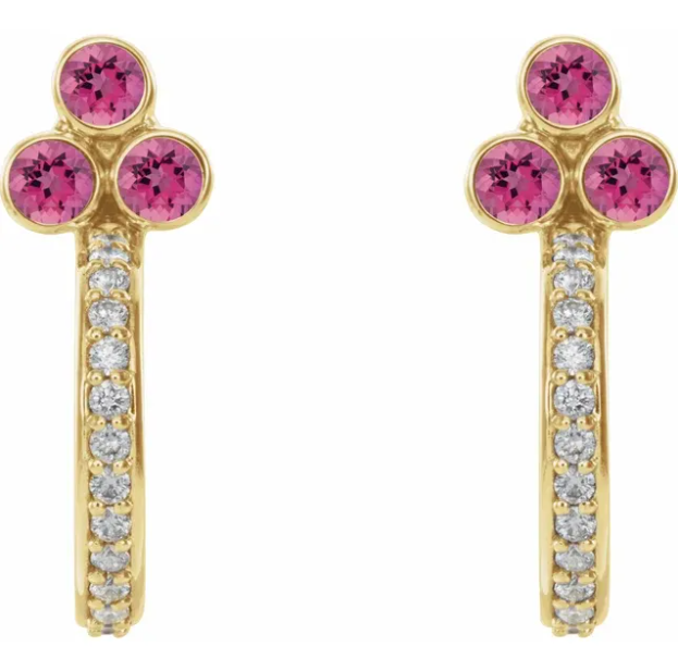 Poppy Pink Tourmaline & Diamond J Hoop Earrings