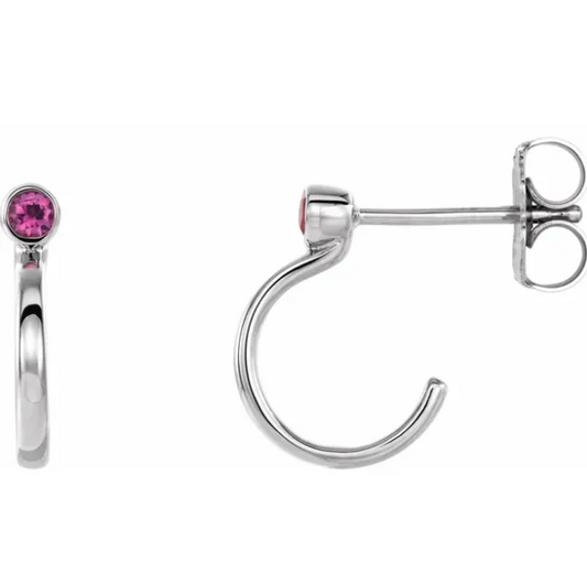 Poppy Pink Tourmaline J Hoop Earrings