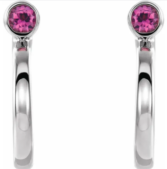 Poppy Pink Tourmaline J Hoop Earrings