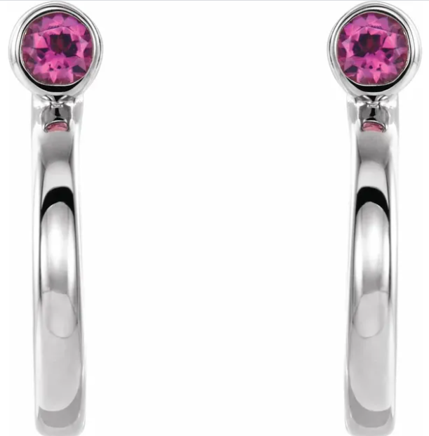 Poppy Pink Tourmaline J Hoop Earrings