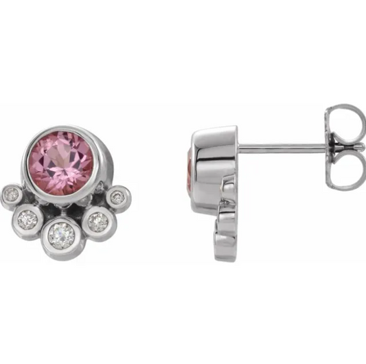 Poppy Pink Tourmaline & Diamond Earrings