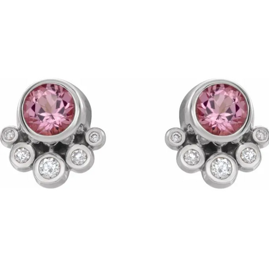 Poppy Pink Tourmaline & Diamond Earrings