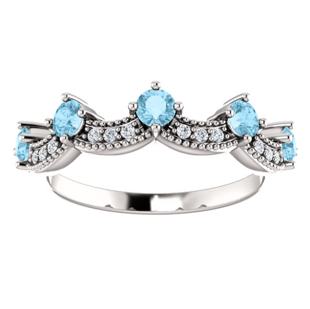Myrtle Aquamarine and Diamond Crown Ring