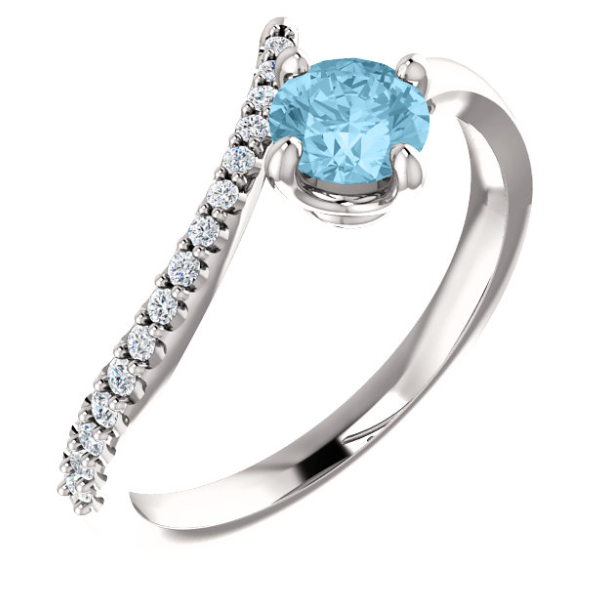 Passionflower Aquamarine and Diamond By Pass Ring