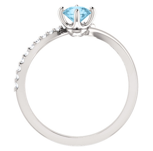 Passionflower Aquamarine and Diamond By Pass Ring