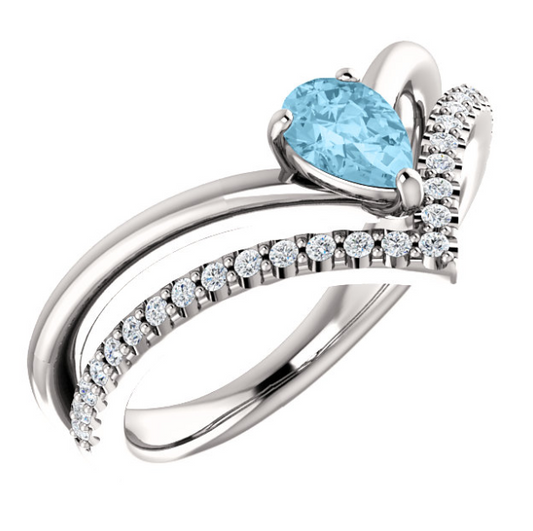 Bellflower Aquamarine and Diamond Chevron Ring