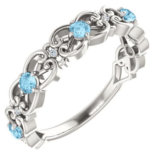 Iris Aquamarine and Diamond Filigree Ring