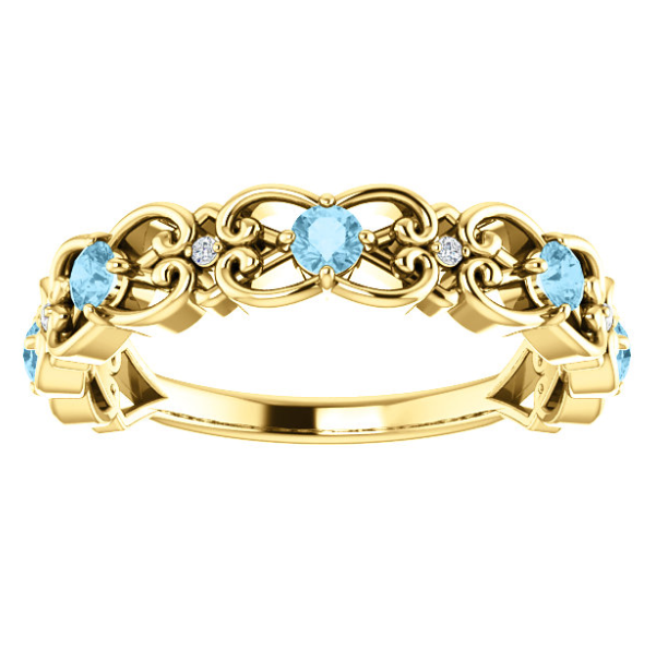 Iris Aquamarine and Diamond Filigree Ring