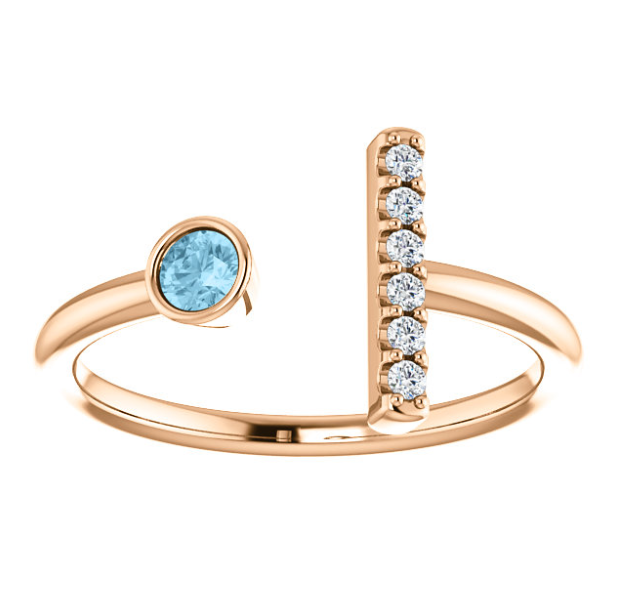 Lilac Aquamarine and Diamond Bar Ring