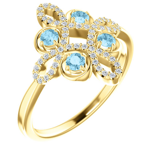 Clover Aquamarine and Diamond Ring