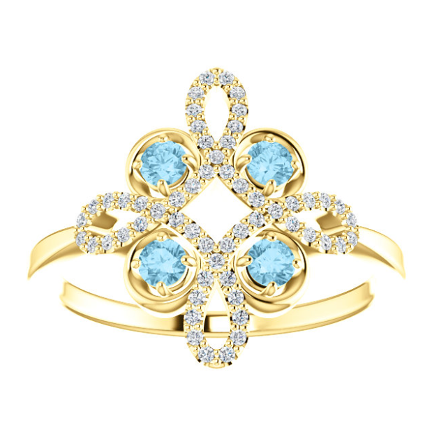 Clover Aquamarine and Diamond Ring