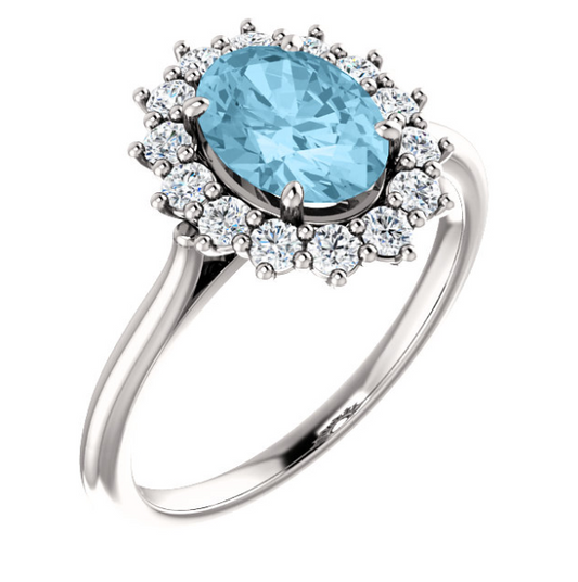 Orchid Aquamarine and Diamond Halo Style Ring