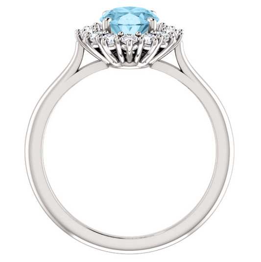 Orchid Aquamarine and Diamond Halo Style Ring