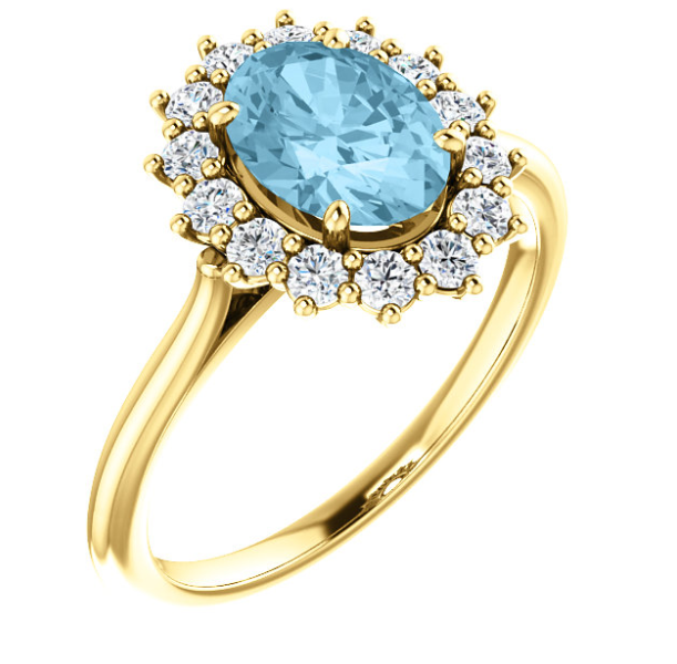 Orchid Aquamarine and Diamond Halo Style Ring