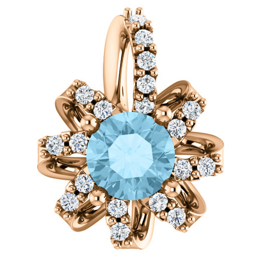 Passionflower Aquamarine & Diamond Halo Pendant