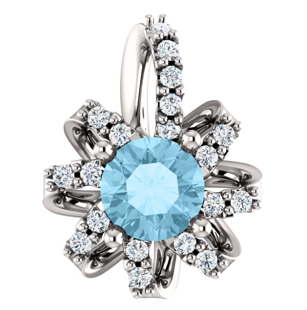 Passionflower Aquamarine & Diamond Halo Pendant