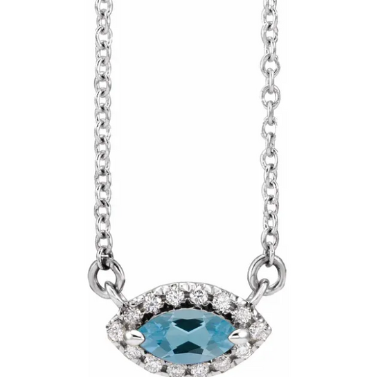 Clematis Marquise Aquamarine & Diamond Necklace