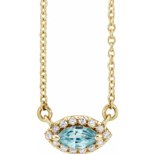 Clematis Marquise Aquamarine & Diamond Necklace
