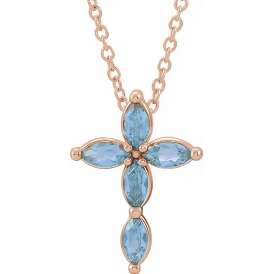 Daffodil Aquamarine Cross Necklace